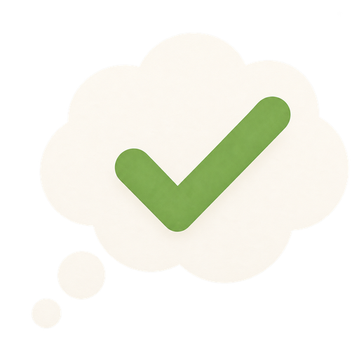 A thought bubble with a green check mark
